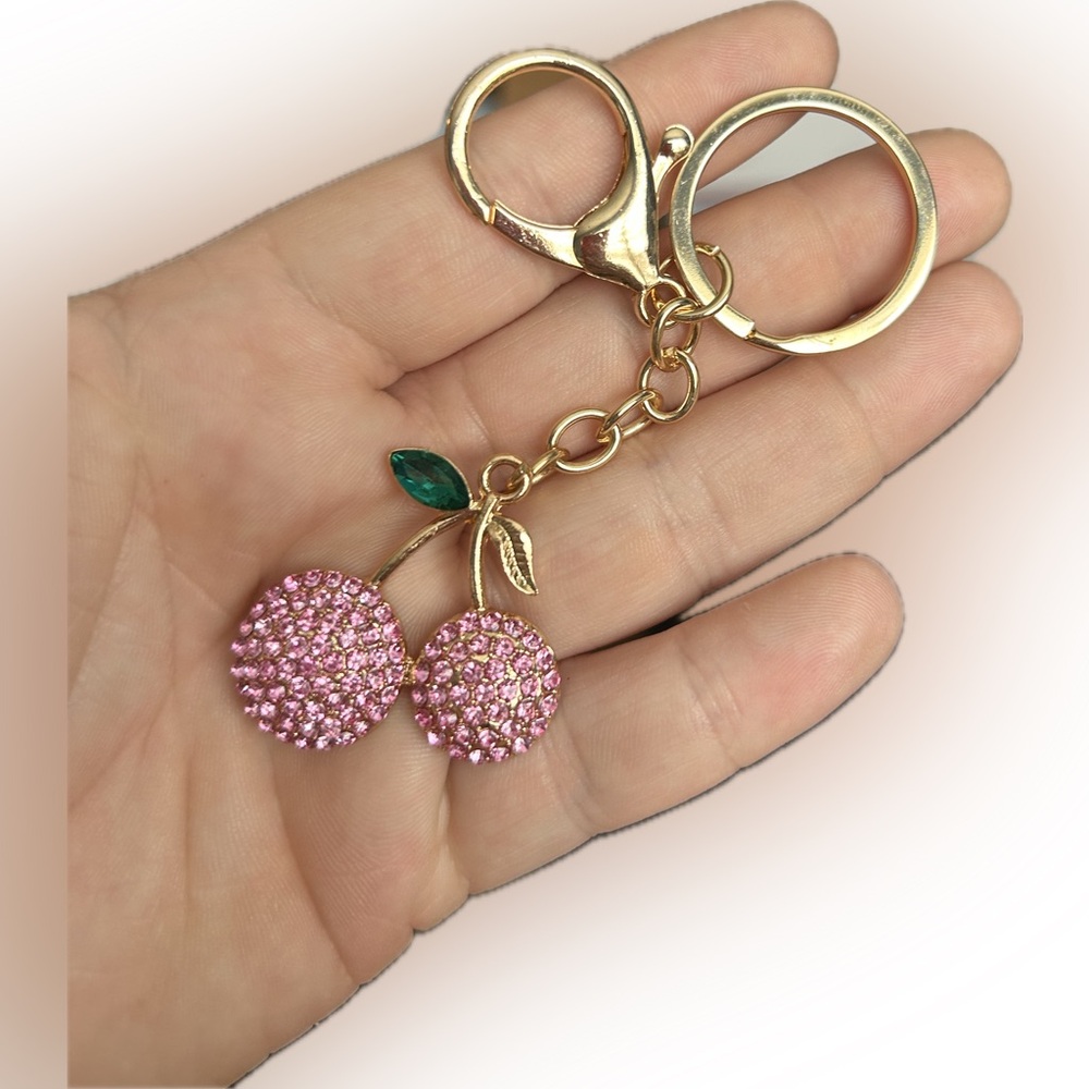 Gold and Pink Cherry Keychain